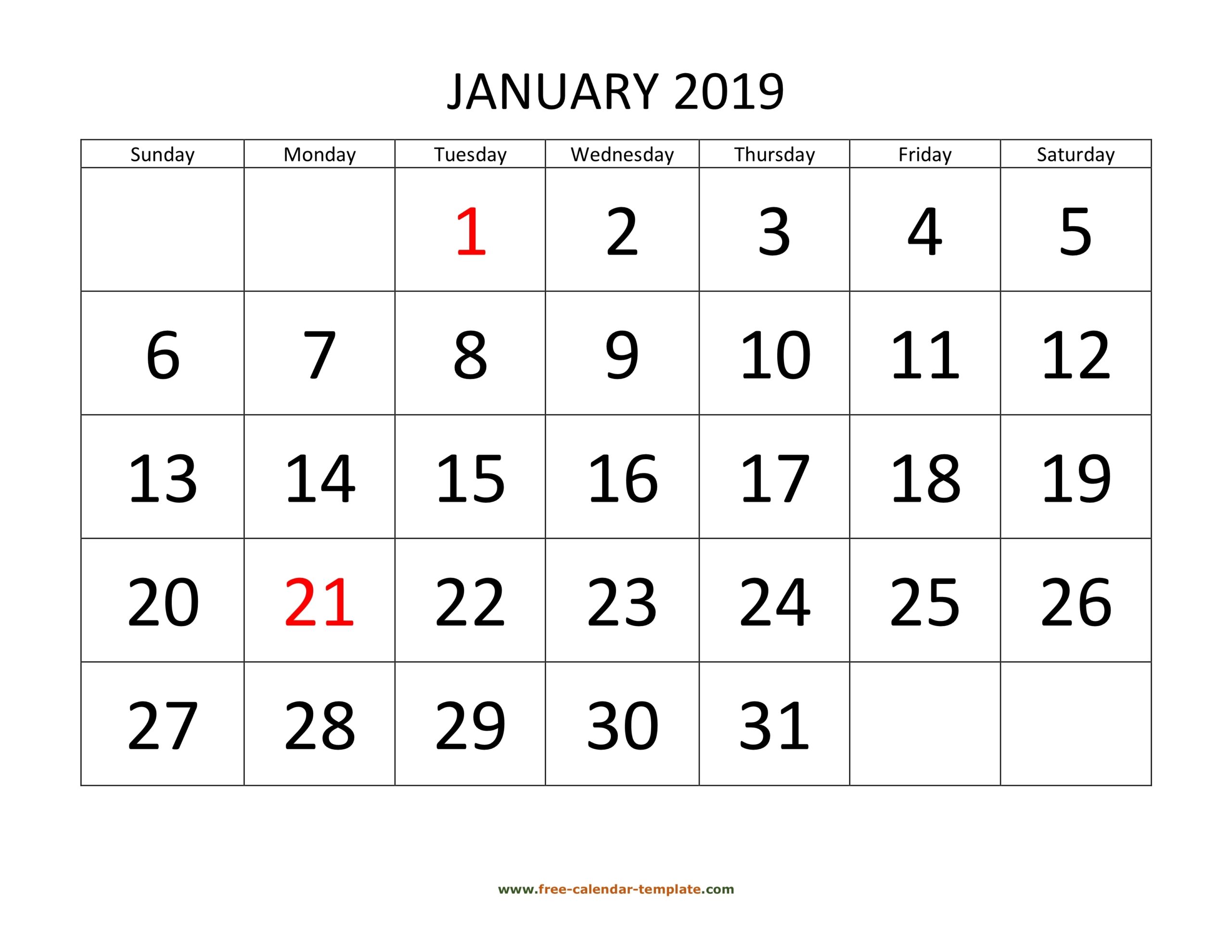 Printable Monthly Calendar 2019 Free calendar template Printable Monthly Calendar 2019 Free calendar template