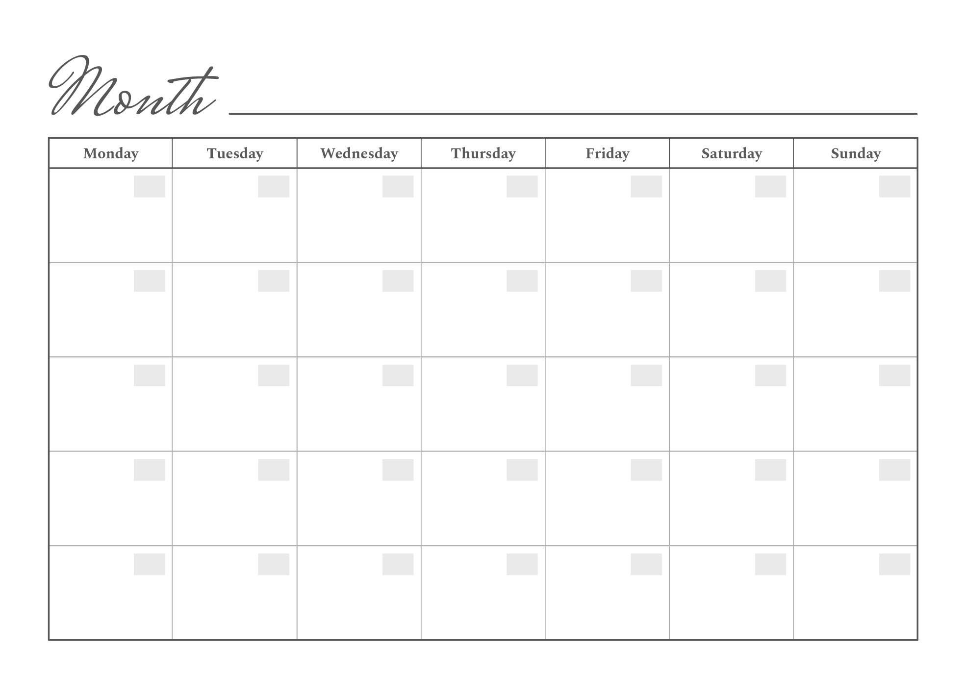 Printable Monthly Calendar Free