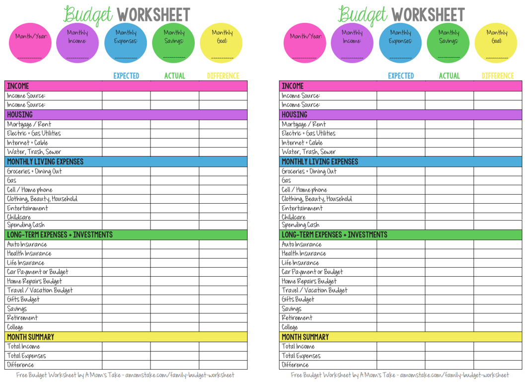 Printable Monthly Family Budget Worksheet A Moms Take Worksheets Library Printable Monthly Family Budget Worksheet A Moms Take Worksheets Library