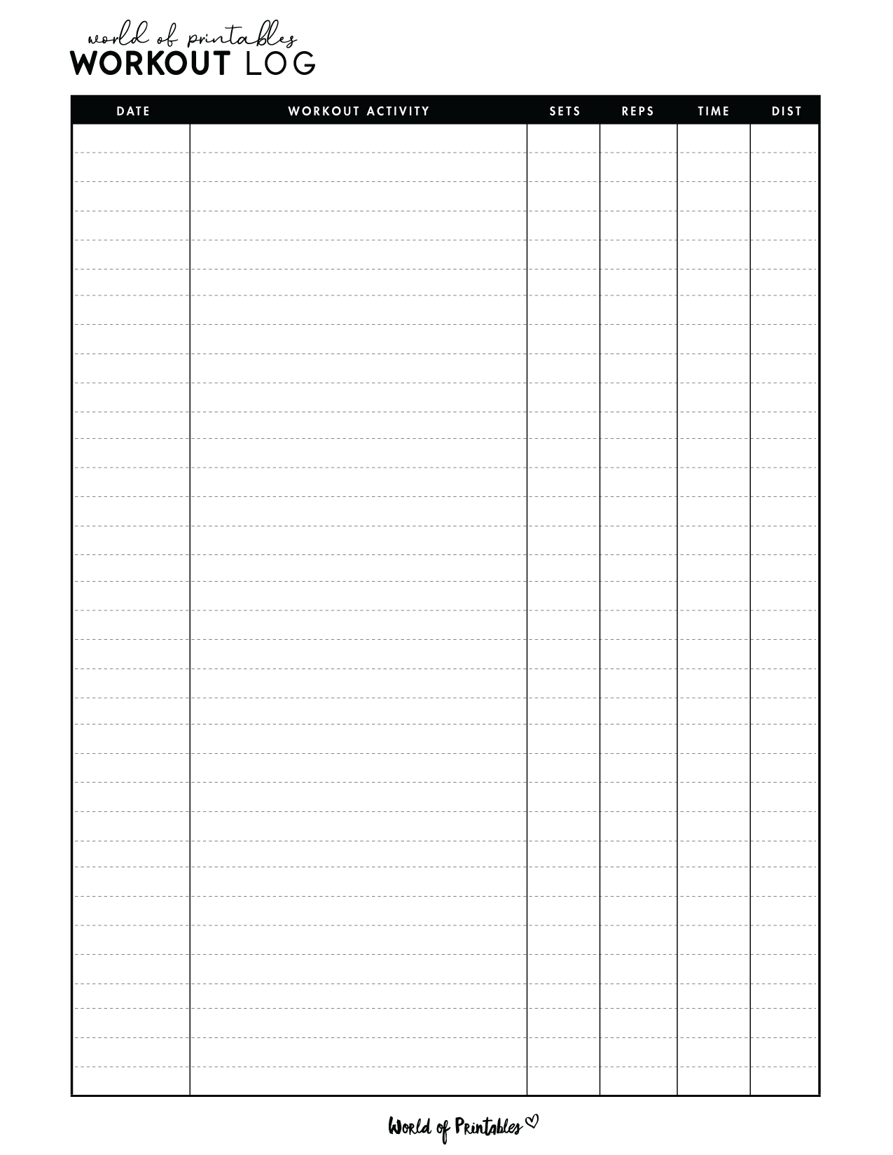 free printable simple workout log