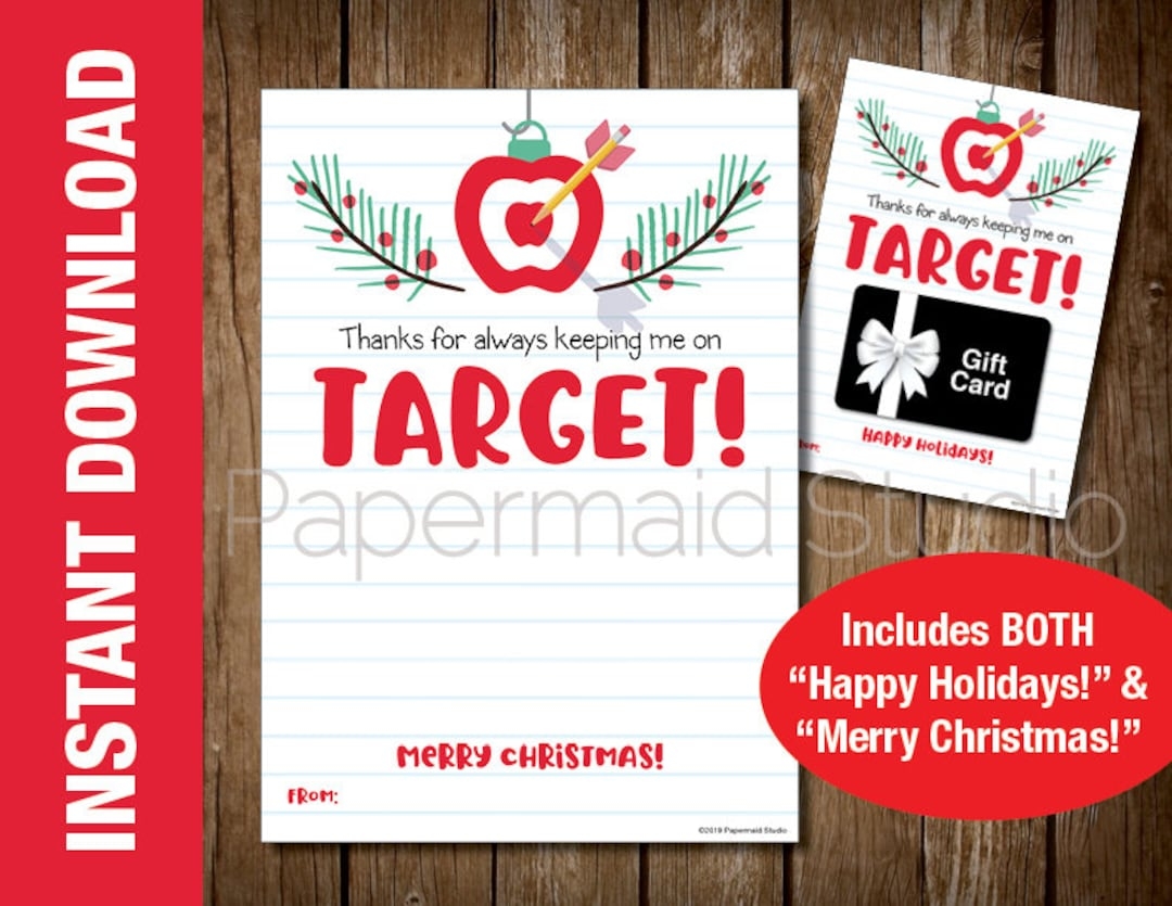 PRINTABLE Teacher On Target Christmas Gift Card Holder Thank You Appreciation Card Arrow Bullseye Apple Virtual Teacher Card Etsy