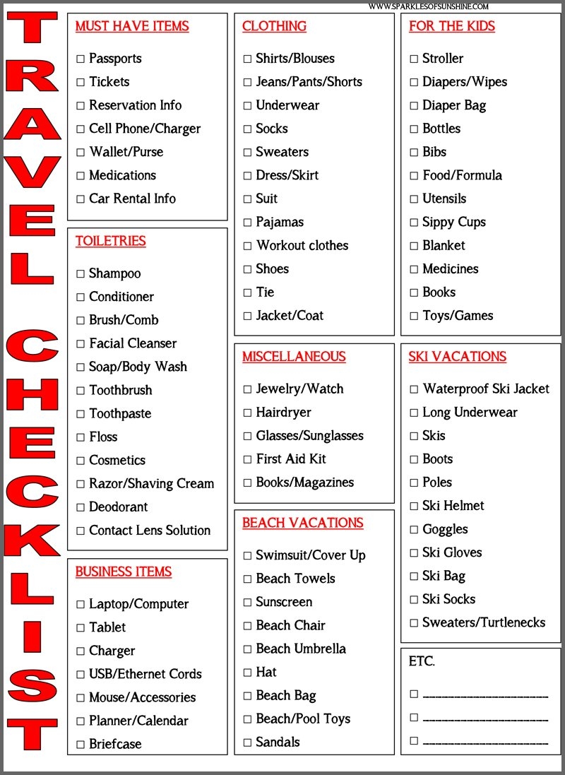 free printable packing checklist