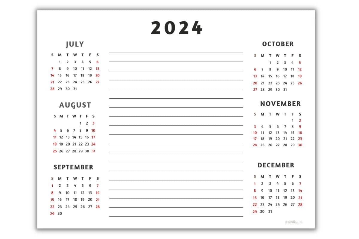 Six Months Calendar Printable FREE Template Love Our Real Life