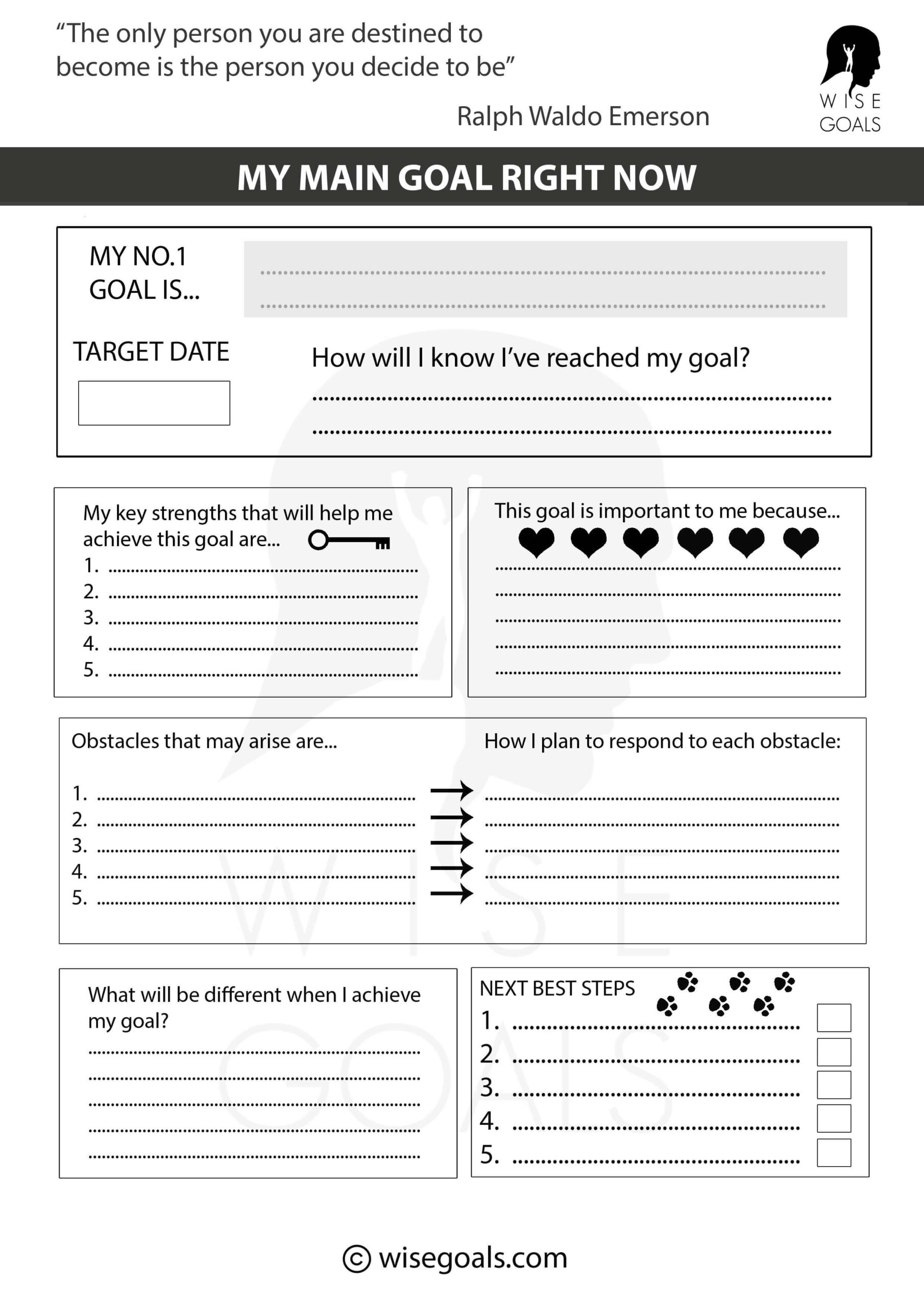 goal setting worksheet free printable