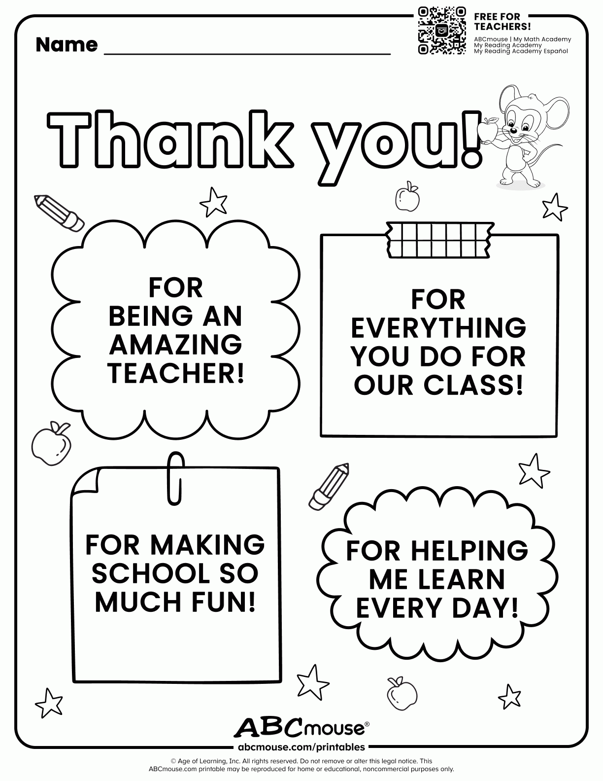 thank you printables for teachers