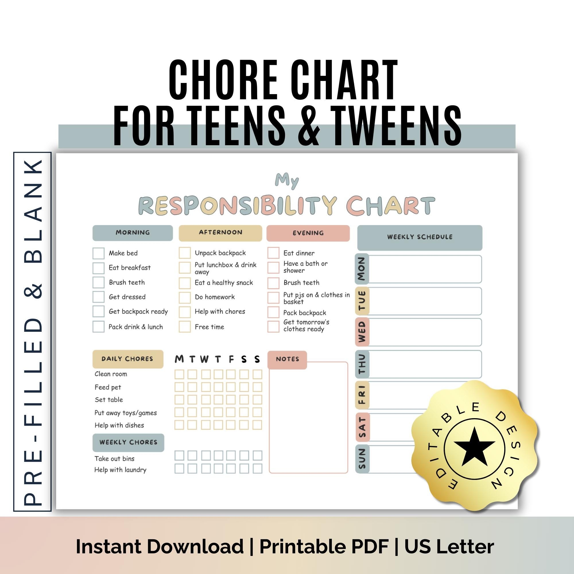 Teen Chore Chart Editable Responsibility Chart Daily Weekly digital PDF Canva Template Etsy Israel Teen Chore Chart Editable Responsibility Chart Daily Weekly digital PDF Canva Template Etsy Israel
