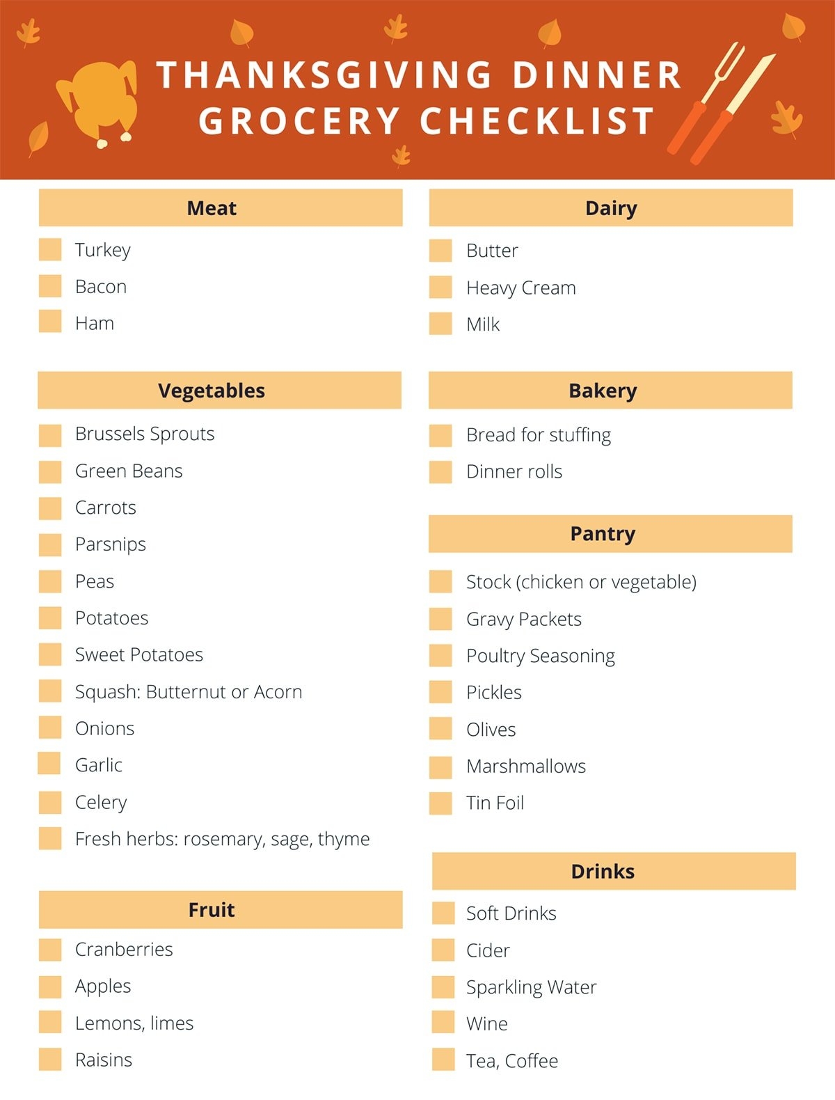 Printable Thanksgiving Grocery List