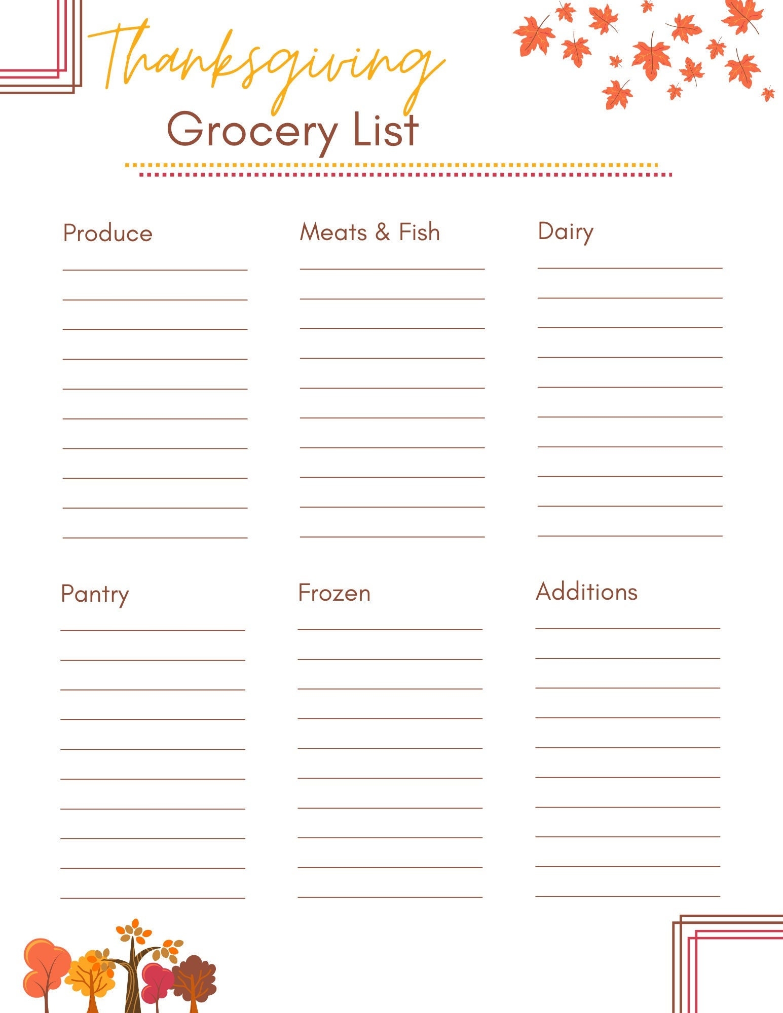 printable thanksgiving grocery list