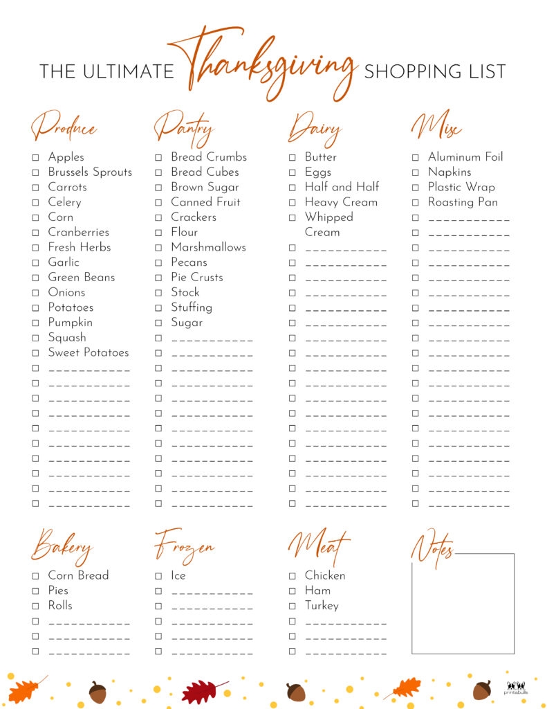 Thanksgiving Shopping Lists Checklists 30 FREE Printables Printabulls