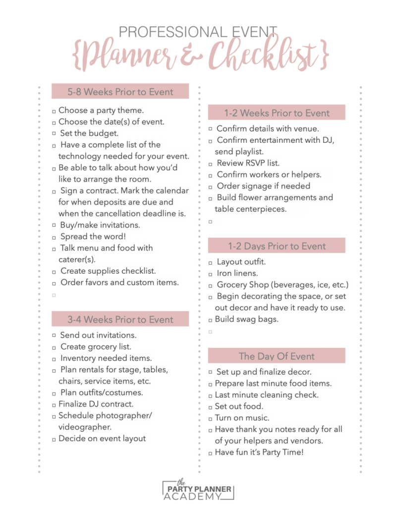 party planning checklist printable party planning checklist printable