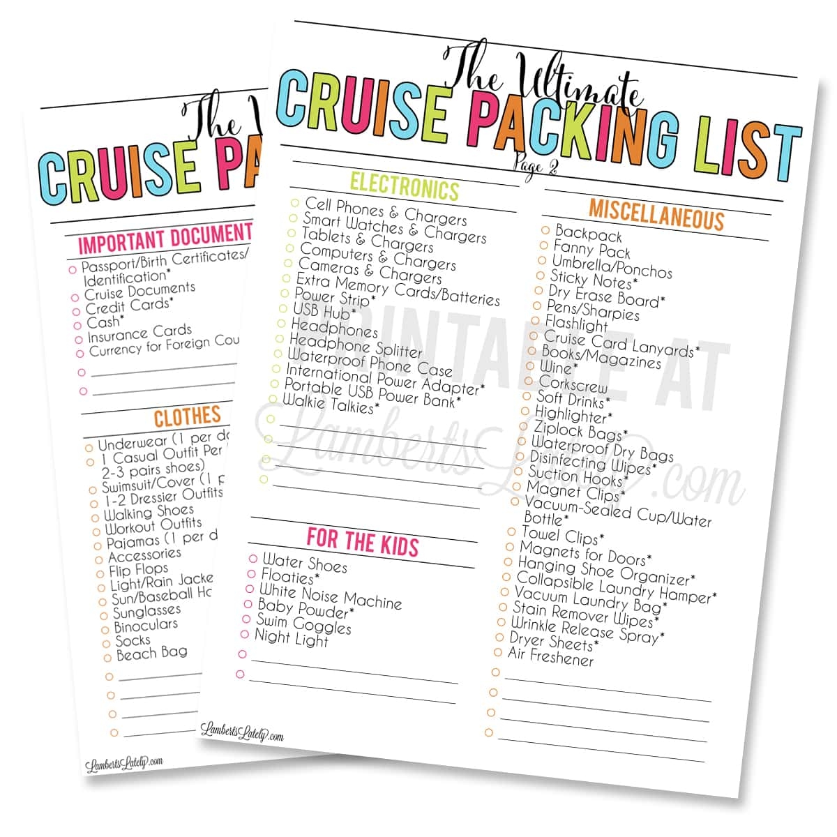 Free Printable Cruise Packing List