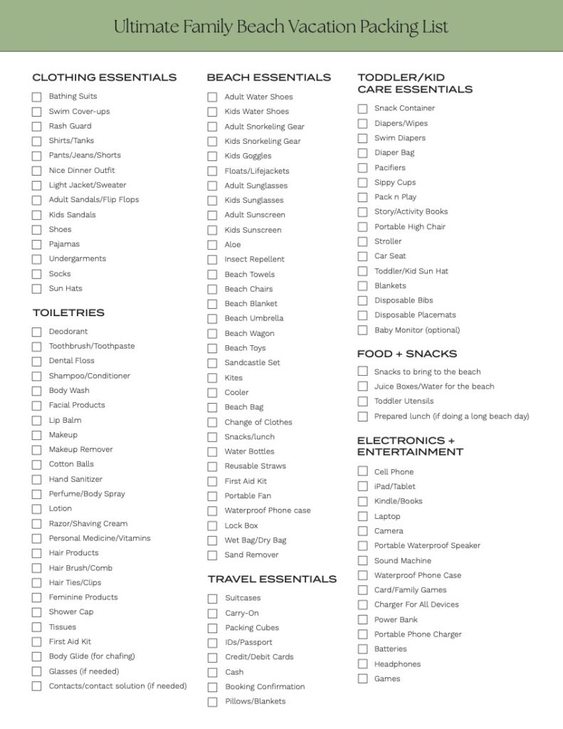 Beach Packing List Printable
