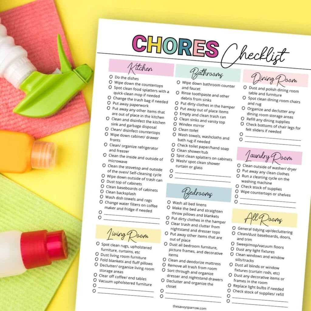 household chores list printable