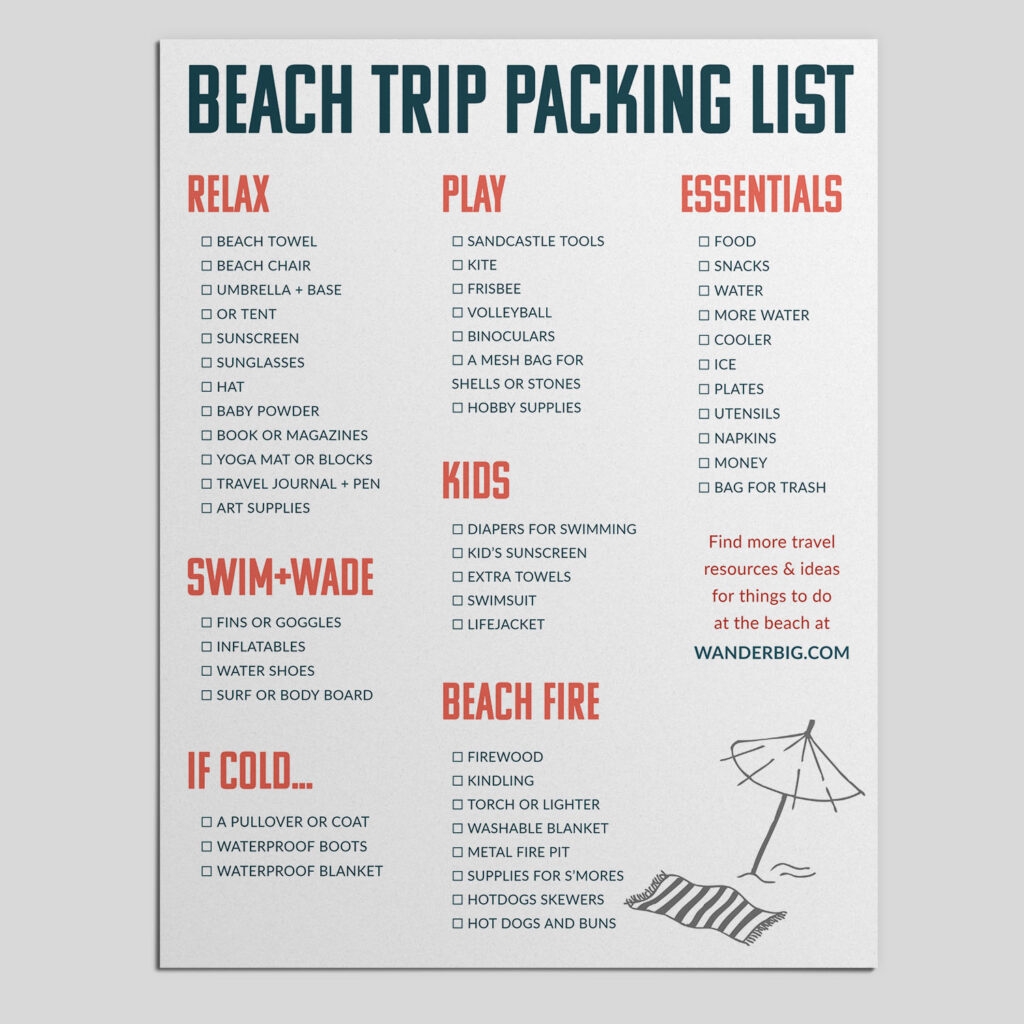 Things To Take To The Beach Printable PDF Packing List WanderBIG