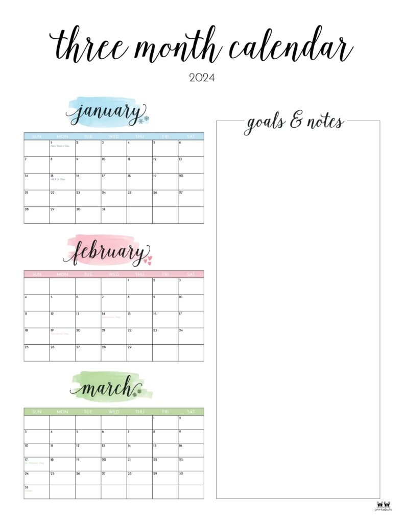 Three Month Quarterly Calendars 36 FREE Calendars Printabulls