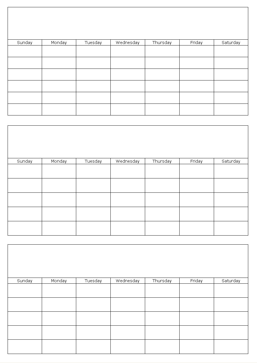 Three Months Blank Calendar Template Page Three Months Blank Calendar Template Page