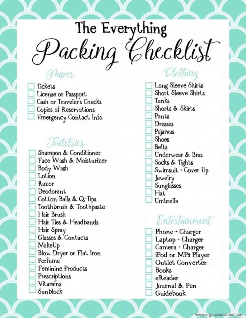 Travel Packing List Printables Organized Island Travel Packing List Printables Organized Island