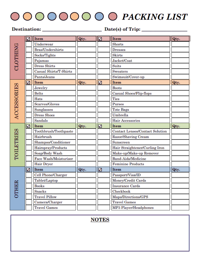 printable packing list free