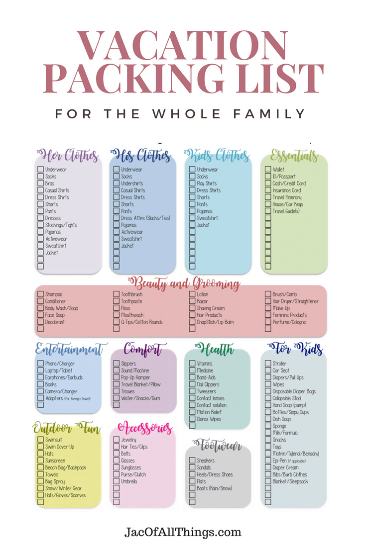 Vacation Packing List The Ultimate Packing Checklist Free Printable Jac Of All Things Vacation Packing List The Ultimate Packing Checklist Free Printable Jac Of All Things