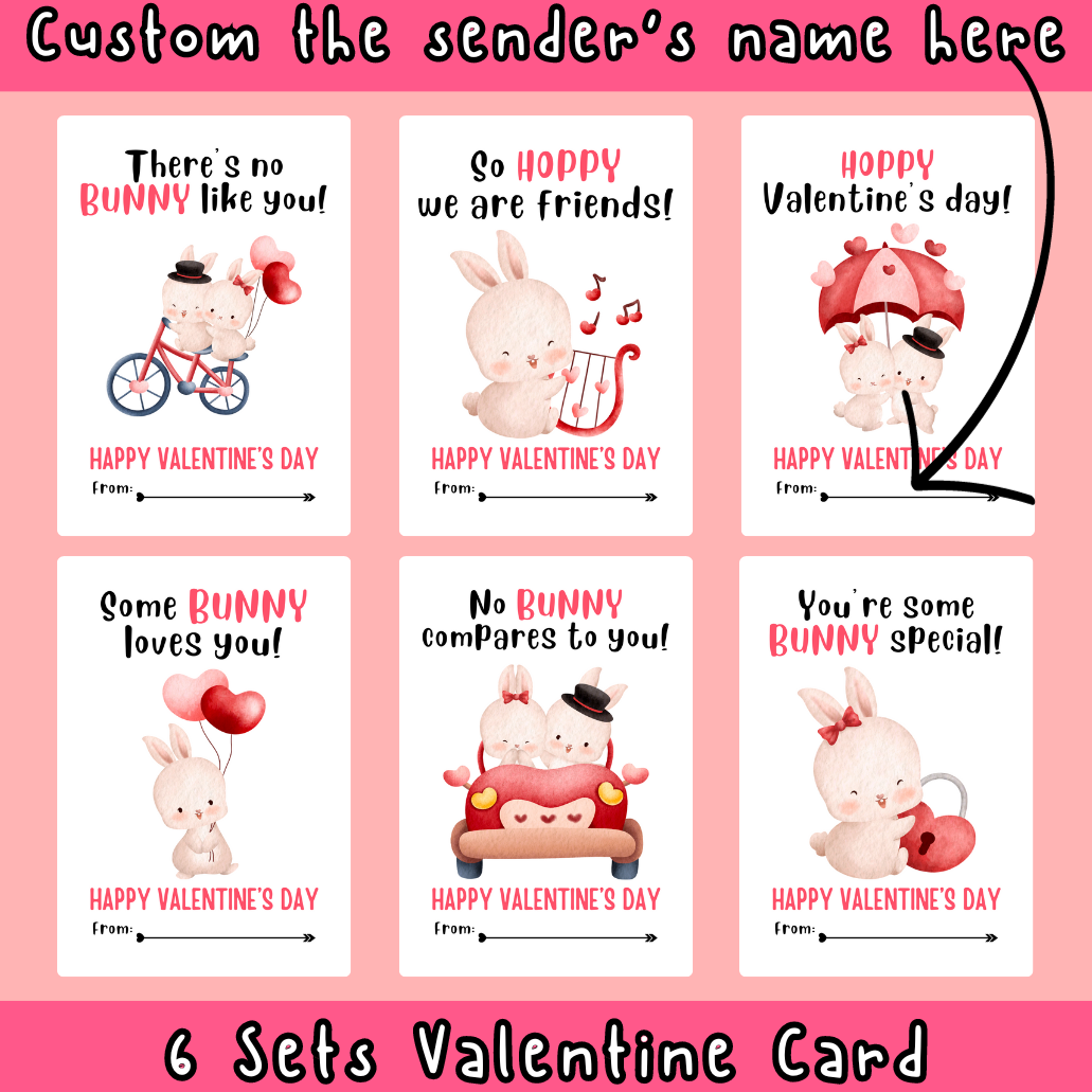 Valentine s Day Card Bunny Theme Printable Digital Card Made By Teachers