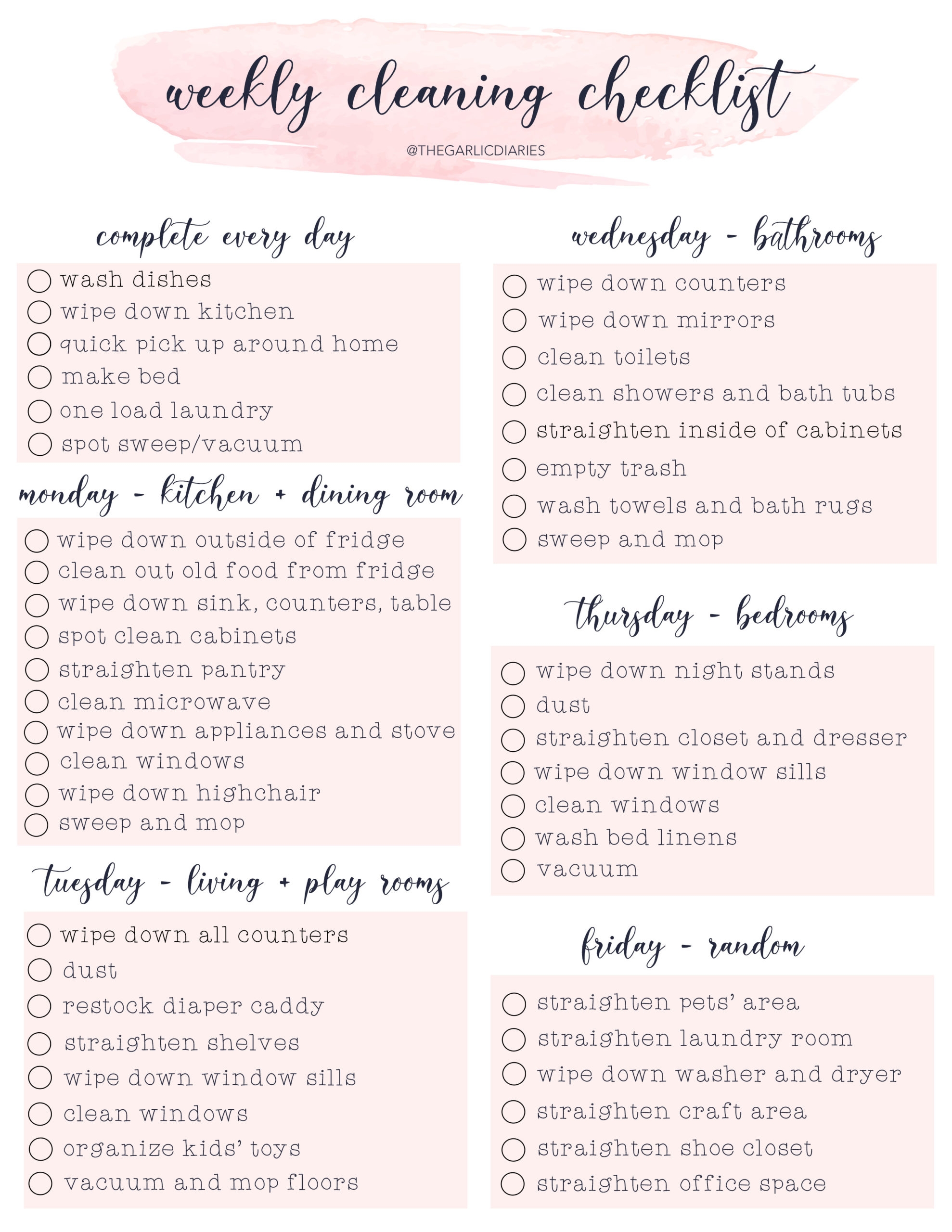 House Cleaning Schedule Printable