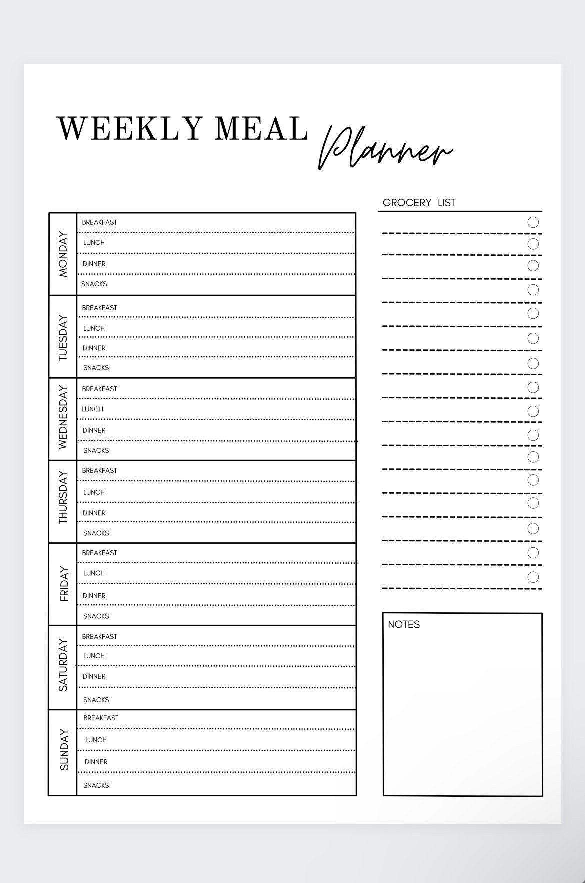 meal planner with grocery list printable