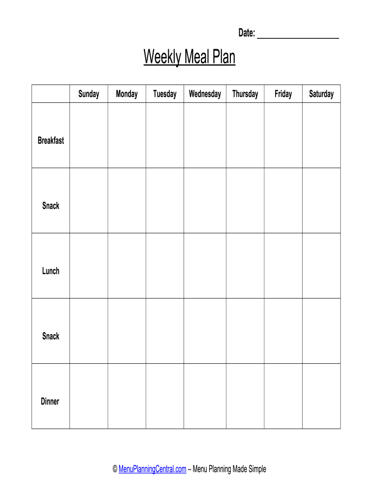 Weekly Menu Template Fill Online Printable Fillable Blank PdfFiller