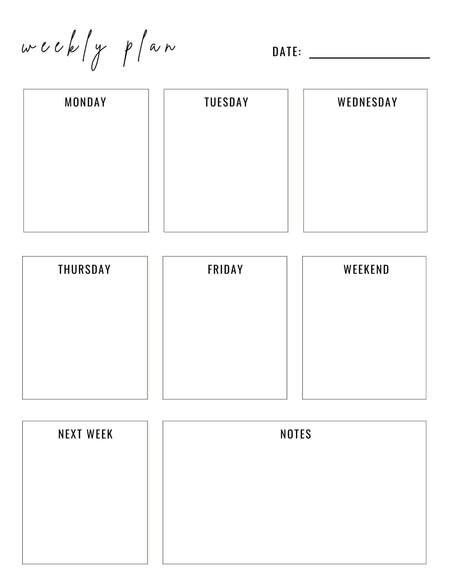 free weekly planner template printable