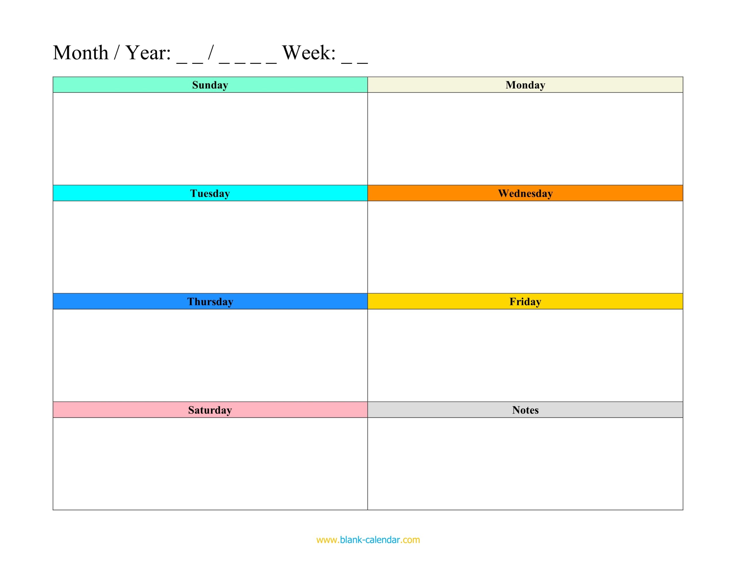 weekly blank printable calendar