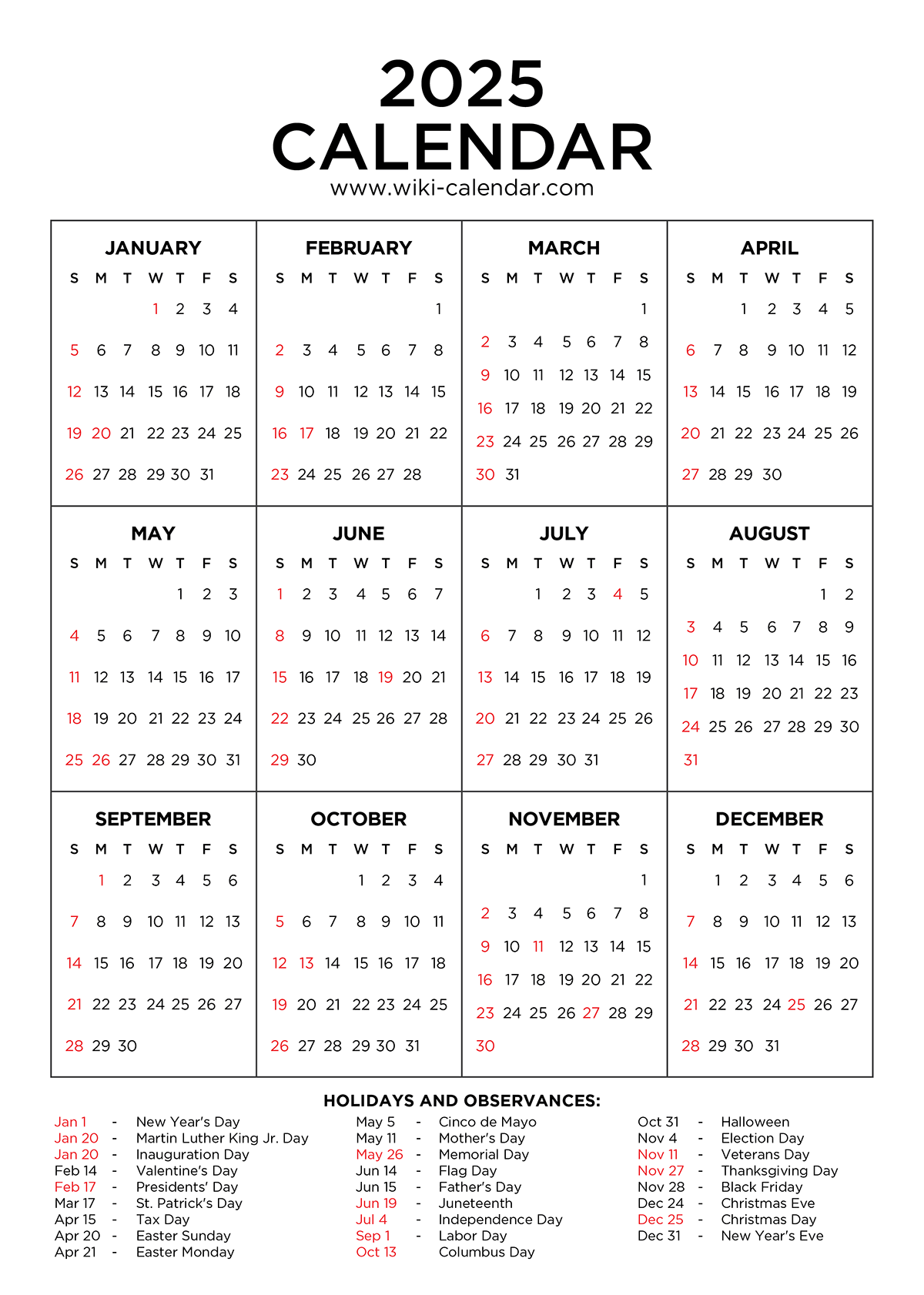 Printable Calendars For 2025